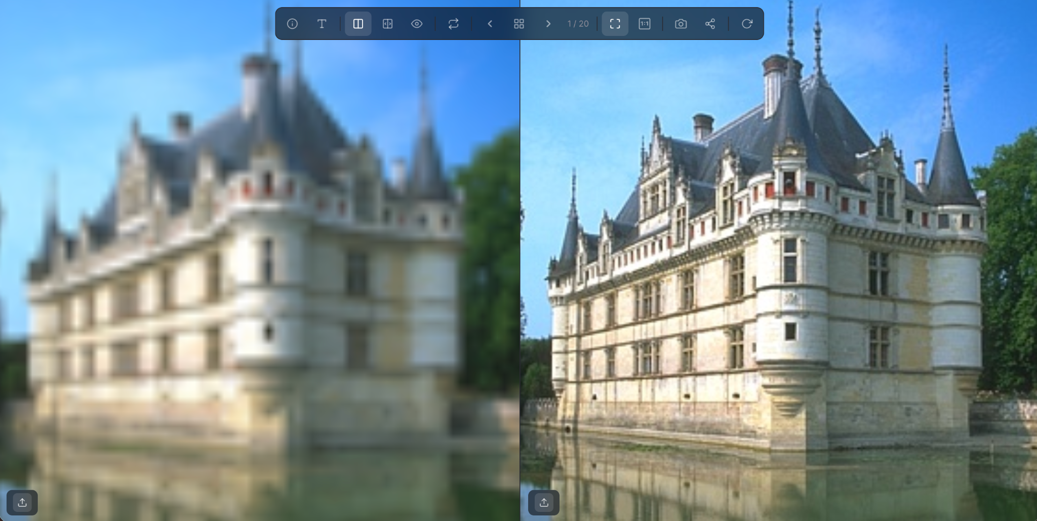 TwinLens folder mode — dragging low-resolution and high-resolution folders into the left and right panels